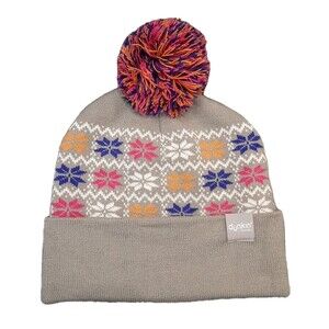 Dunkin' Brands Hat Gray Unisex Multicolor Snowflakes and Pom Pom Knit Beanie
